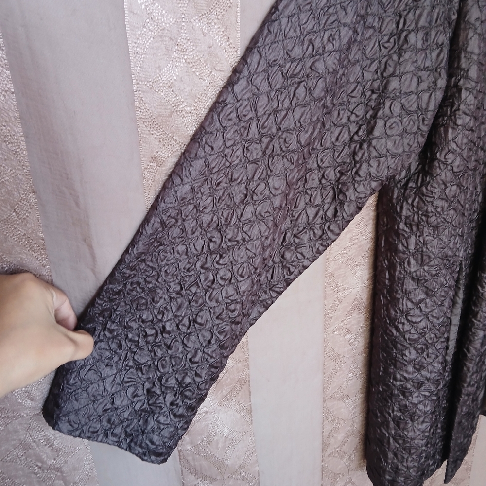 💎 Eileen Fisher 100% Silk Tussah Quilted Crinkle Jacket Brown Blazer - Picture 7 of 11